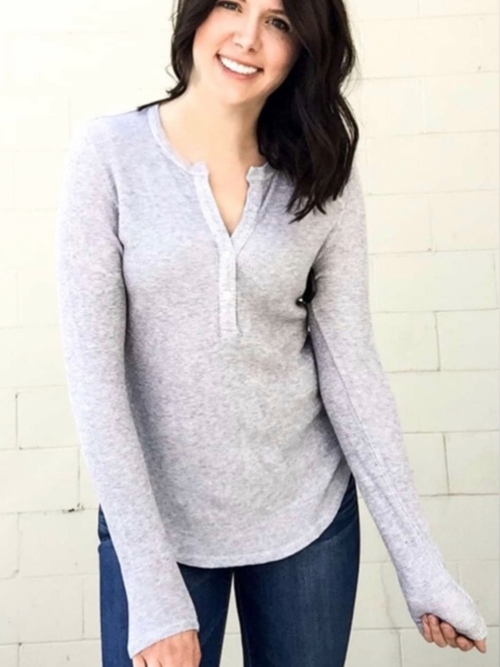 James Perse grey Waffle Henley top. Size 4/XL